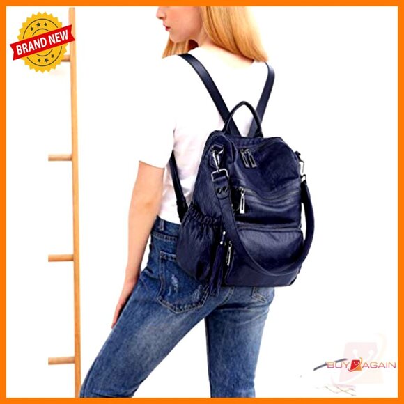 Large Vegan Leather Backpack with Laptop Compartment and Multiple Pockets main image 7